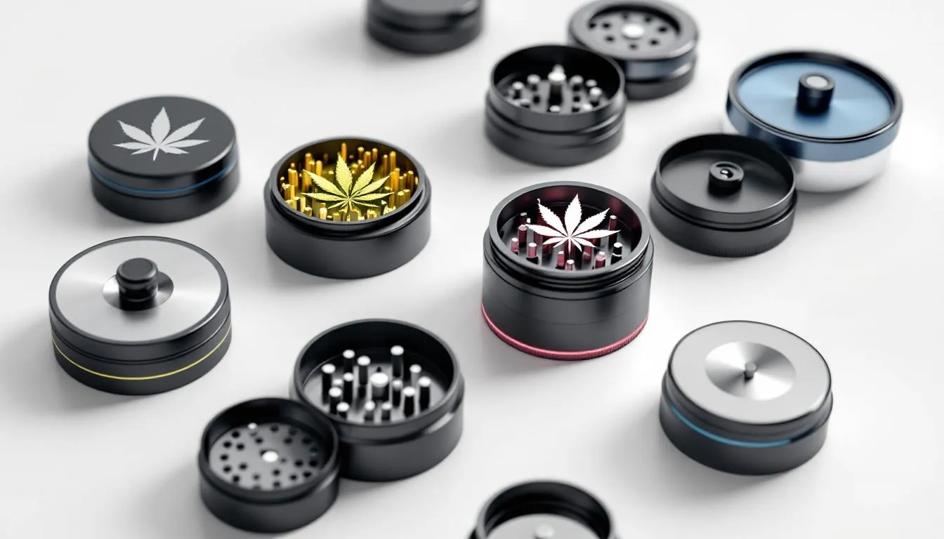 A collection of various weed grinders including electric and manual types.