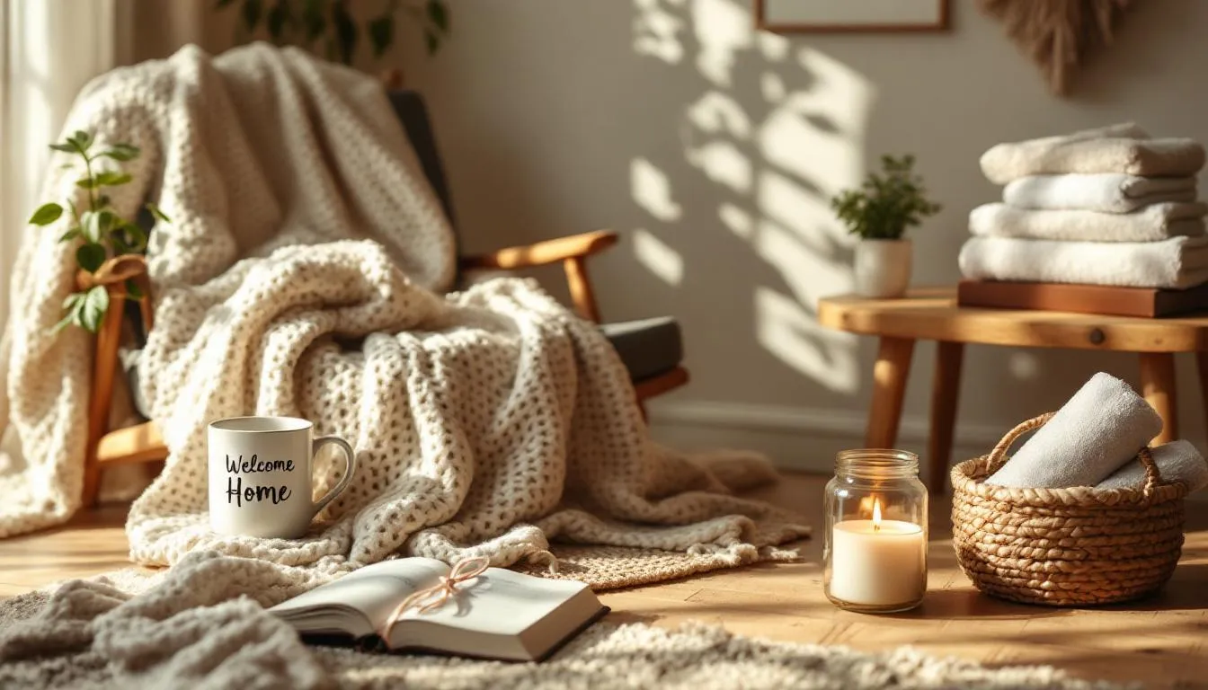 Practical yet cozy home essentials that enhance the comfort of a homebody woman.