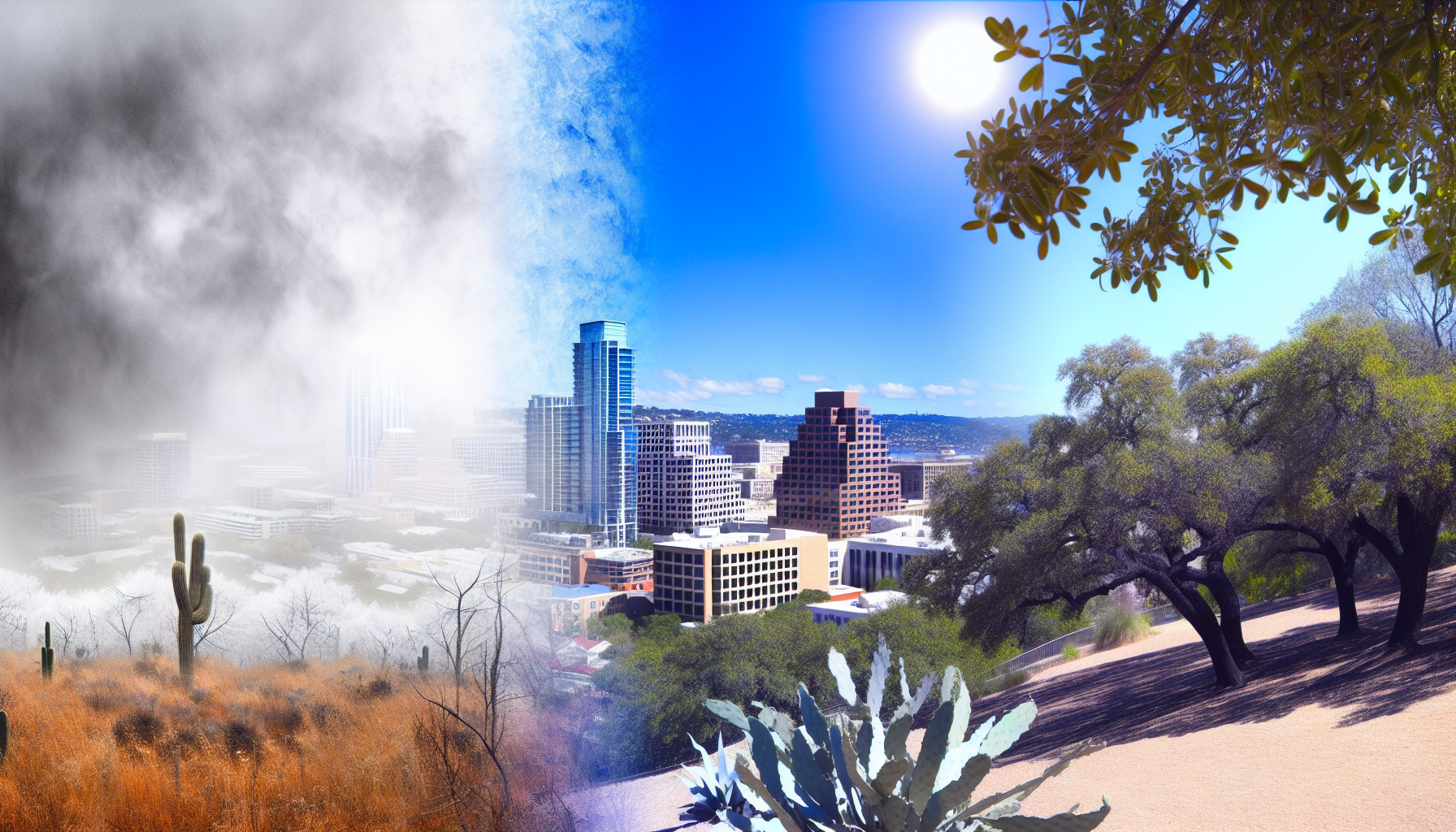 Contrast in climate and weather: Austin's hot summers vs Bay Area's cool, wet winters
