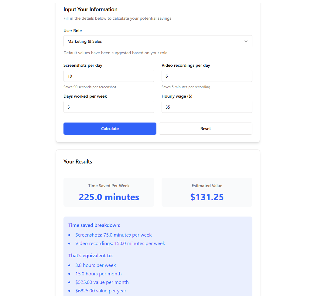 Calculate Time and Cost Savings with Zight's Online Productivity Calculator