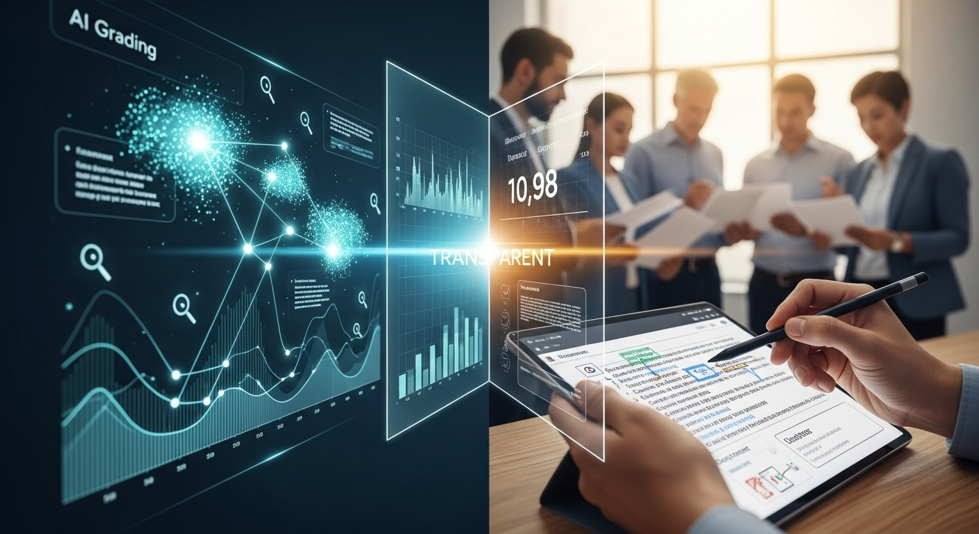 Transparent standardized test grading system combining automated efficiency with expert human judgment