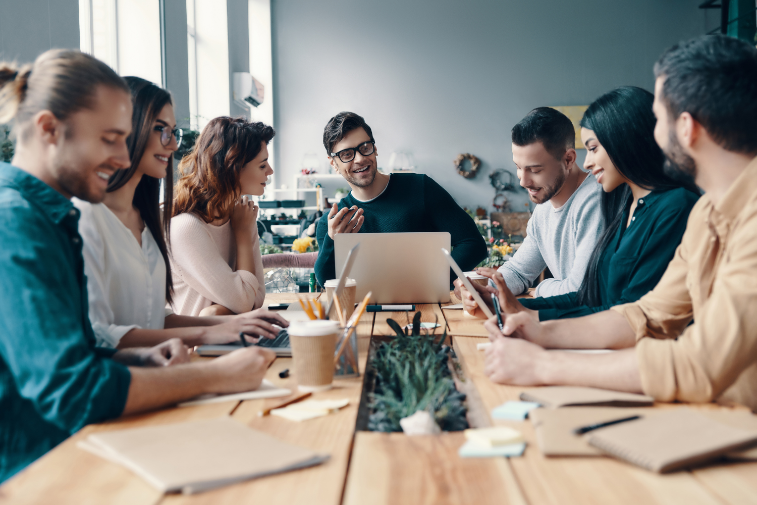 A team of marketers working together.