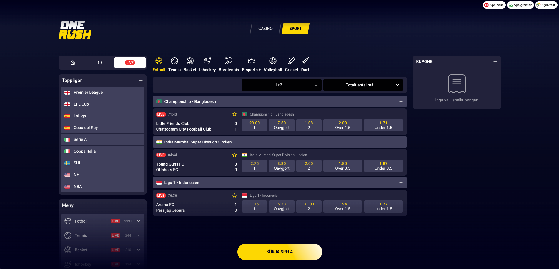 onerush live betting