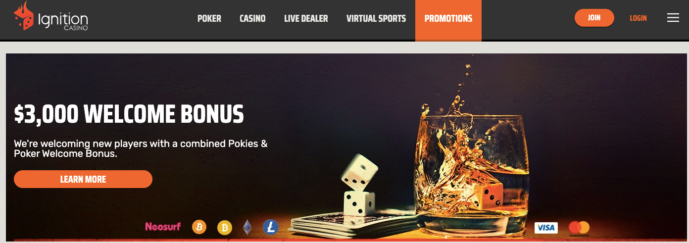 Promotions - Ignition Casino - Bet - Payouts - Money - Site - Sites - Live casino - Welcome bonus - First deposit - payouts 