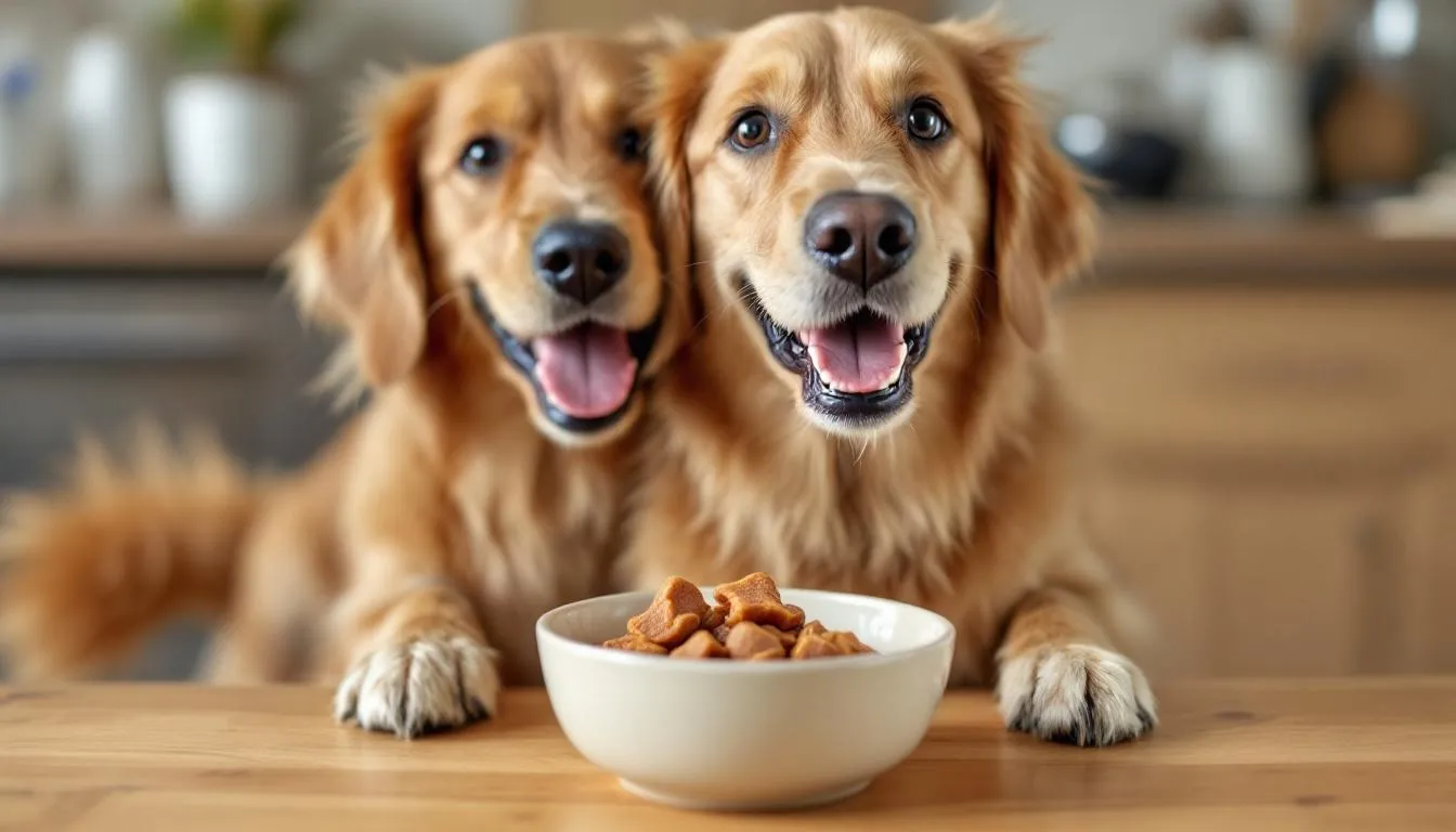 A happy dog sits eagerly beside a bowl filled with bite-sized pieces of cooked liver treats, which are rich in essential vitamins and nutrients beneficial for the dog
