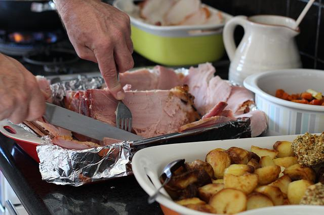 christmas food, ham, potato