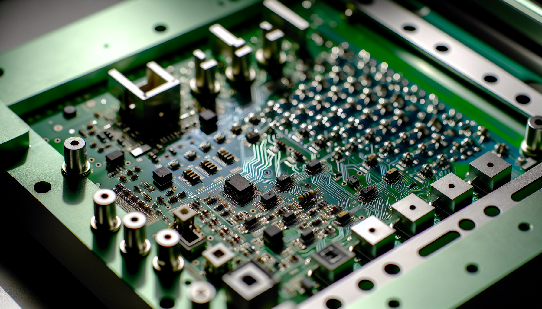 A close-up of a modern medical device with printed circuit boards and many electronic components