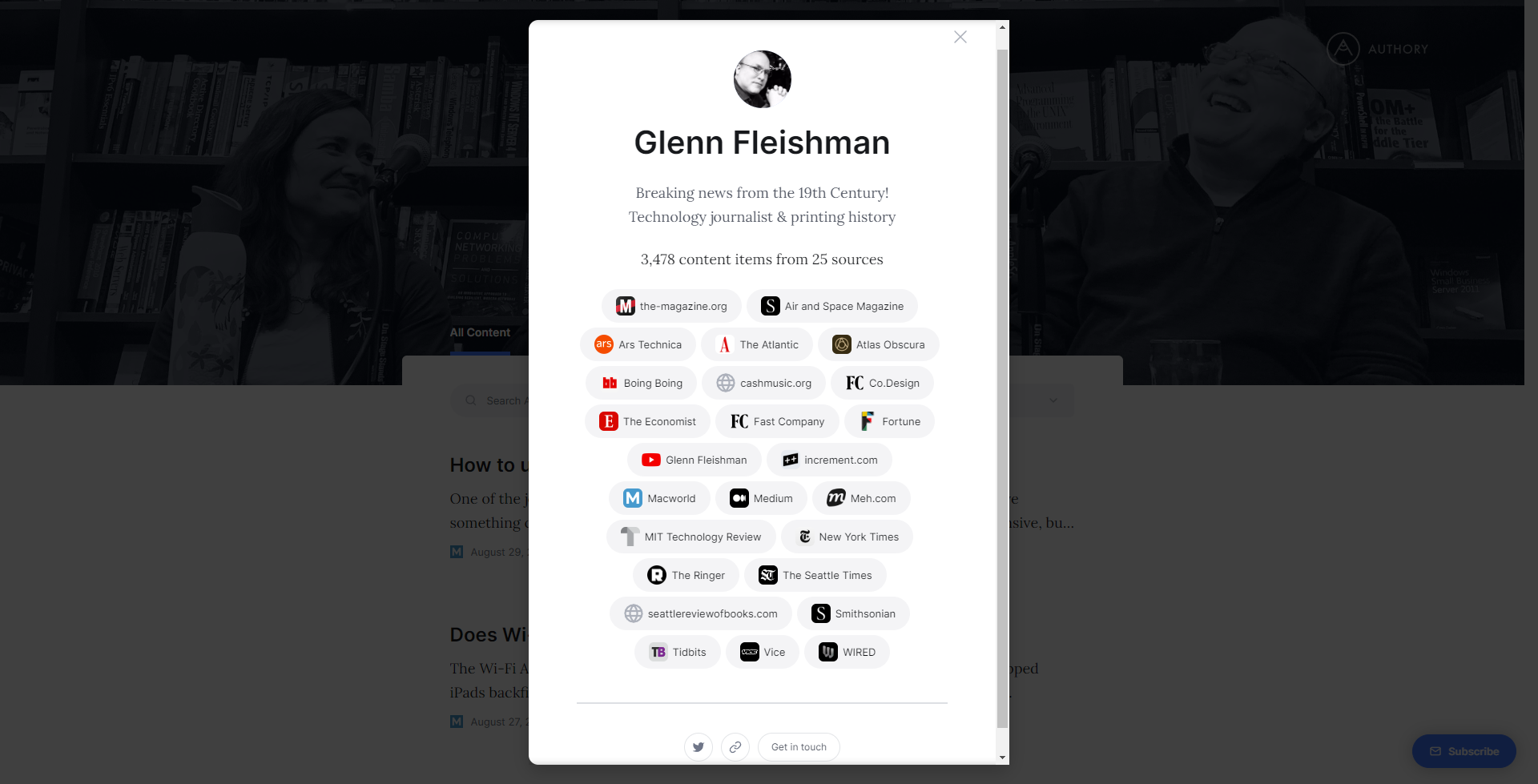 Glenn Fleishman uses Authory both as a portfolio and a backup service