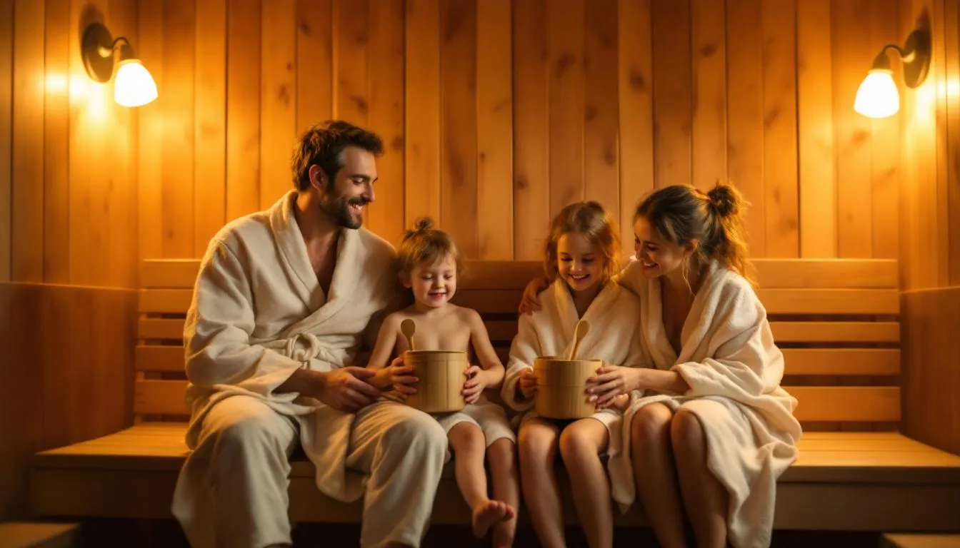A family practicing safety tips during sauna use.