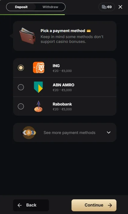 SlotsDon payment method selection
