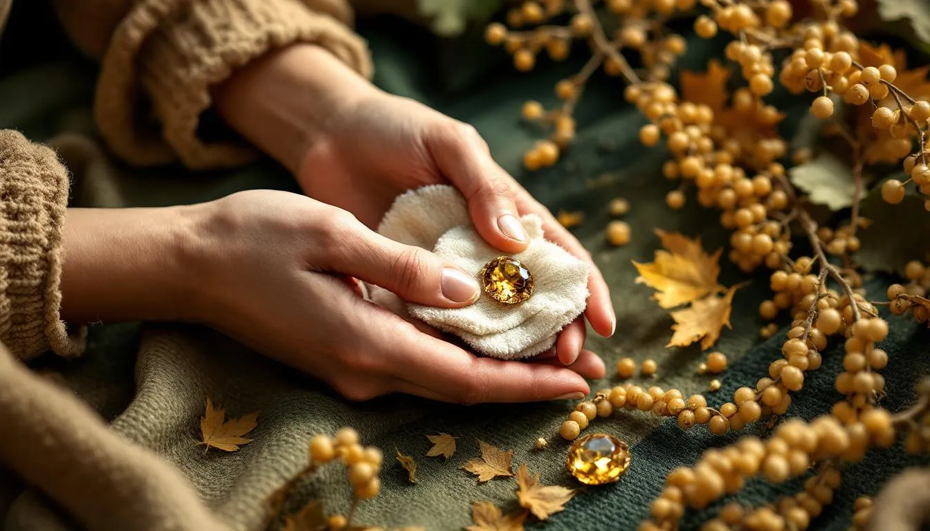 A person carefully cleaning topaz jewelry.
