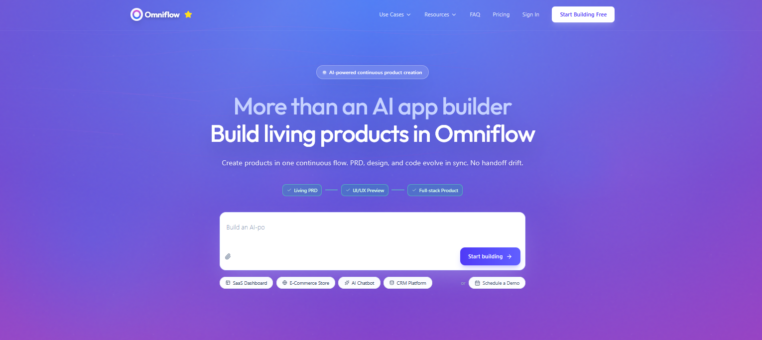 Image showing the new and improve Omniflow homepage after we used our AI to improve SEO-friendliness and search engine indexing