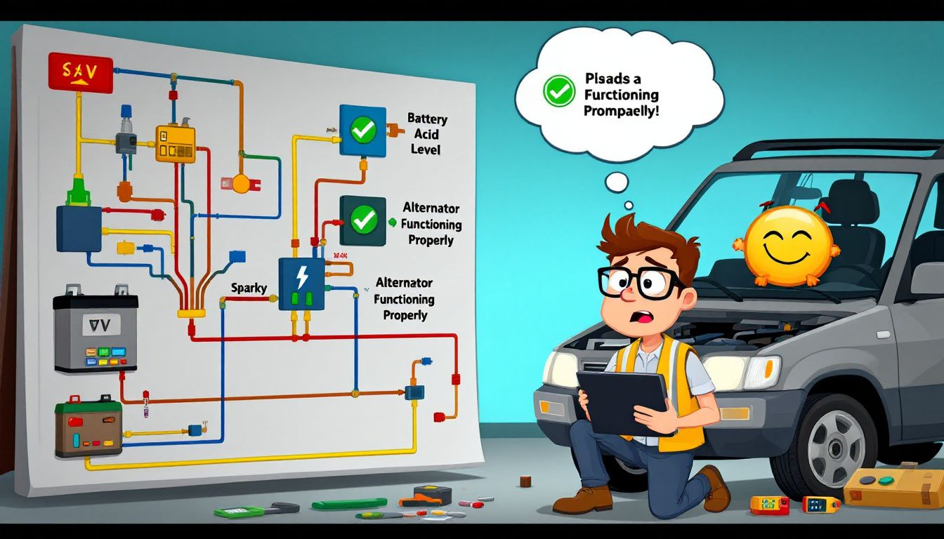 An SUV's electrical system being checked by a technician.