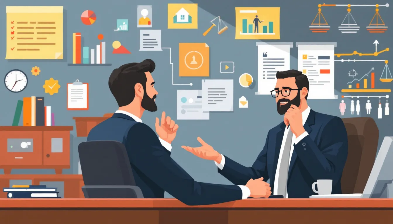 A personal injury lawyer consulting with a client about workers compensation.