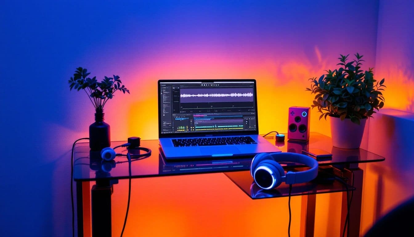 A person editing audio files on a computer in a digital audio workstation.