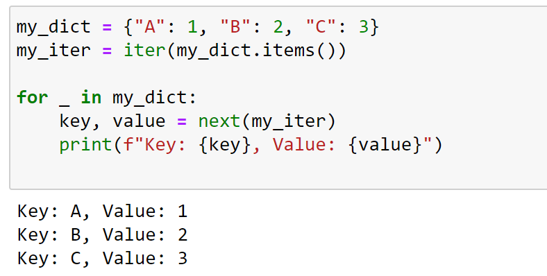 Iterating through python dictionaries using the iter() function to create sorted keys