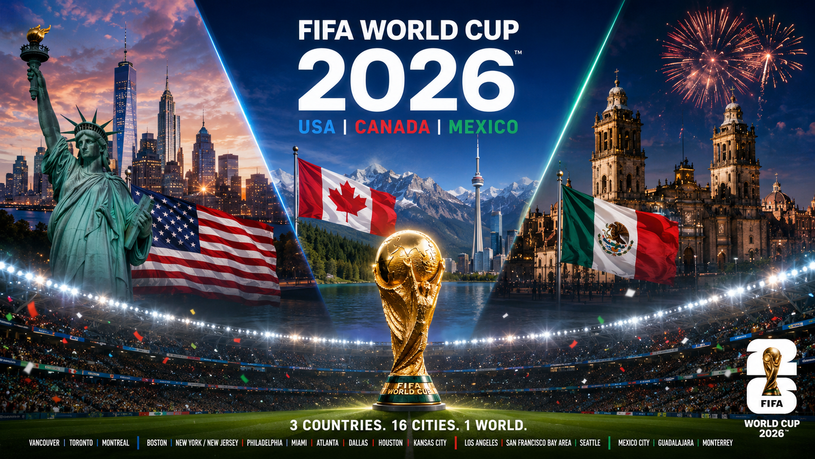 Fotbolls VM 2026 spelas i USA Kanada och Mexiko.