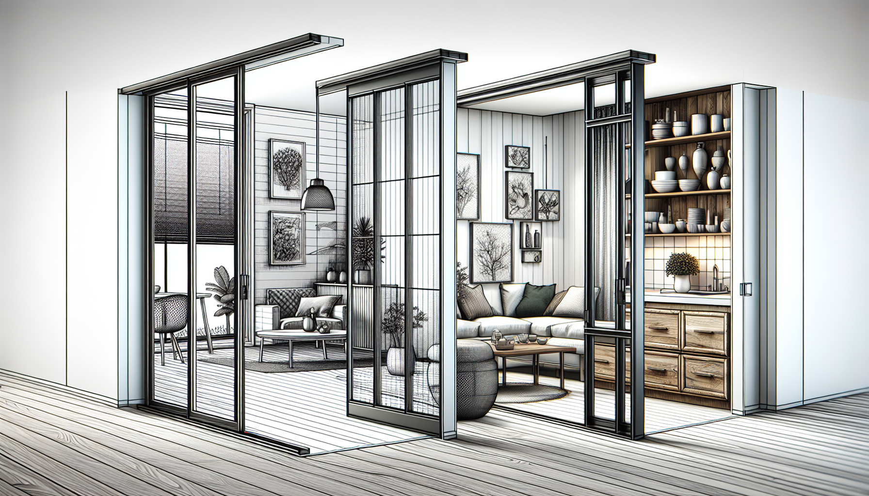 Illustration of aesthetic versatility of sliding door kits