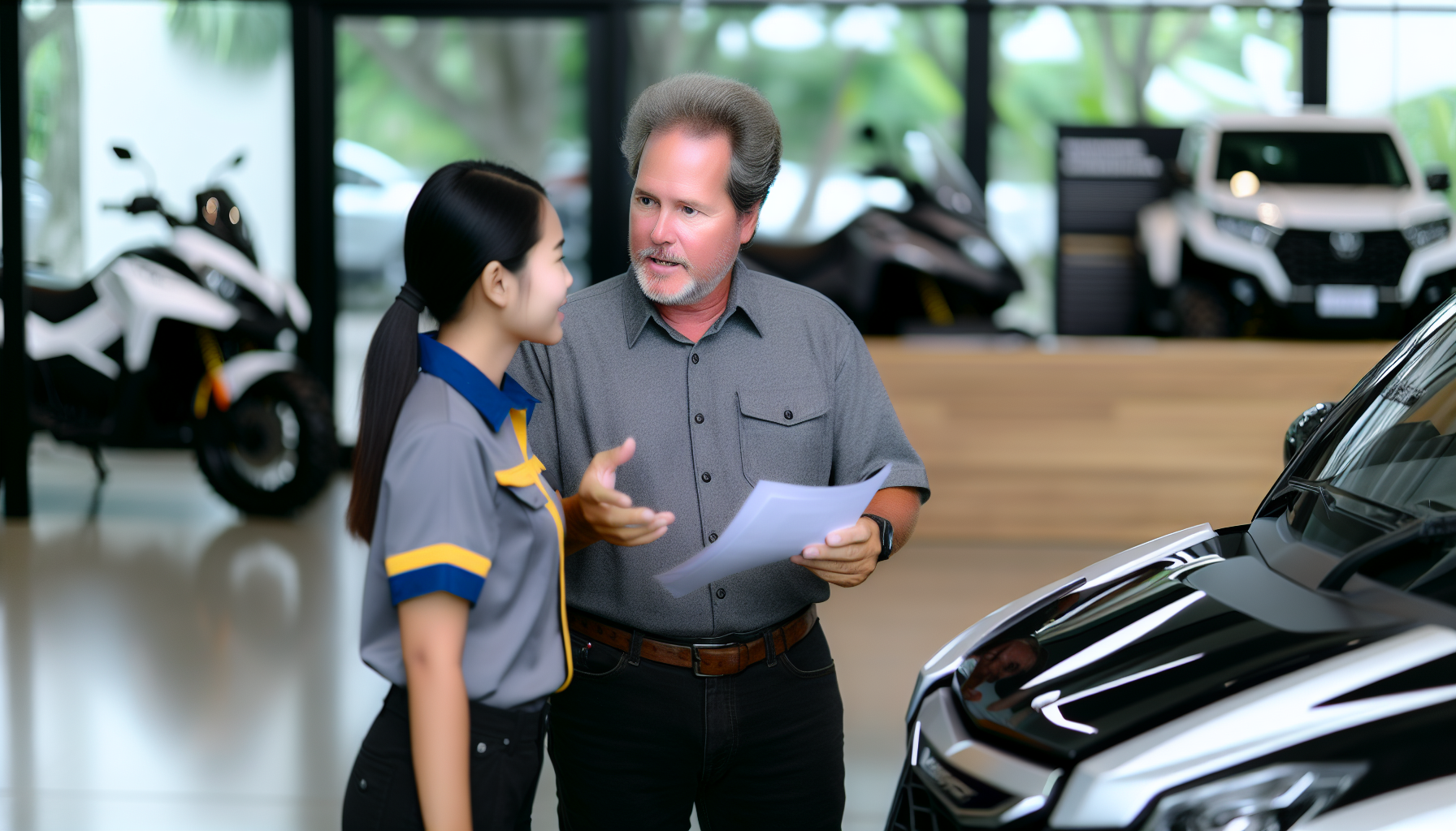 A person negotiating warranty terms with a dealer