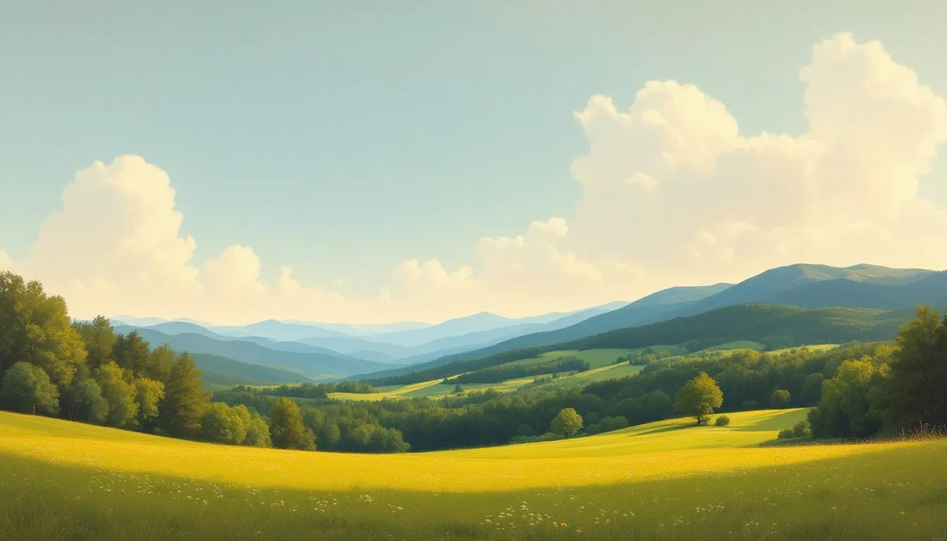 A scenic view of Sky Meadows State Park with the Blue Ridge Mountains in the background.