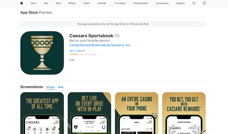 Caesars sportsbook NC on app store