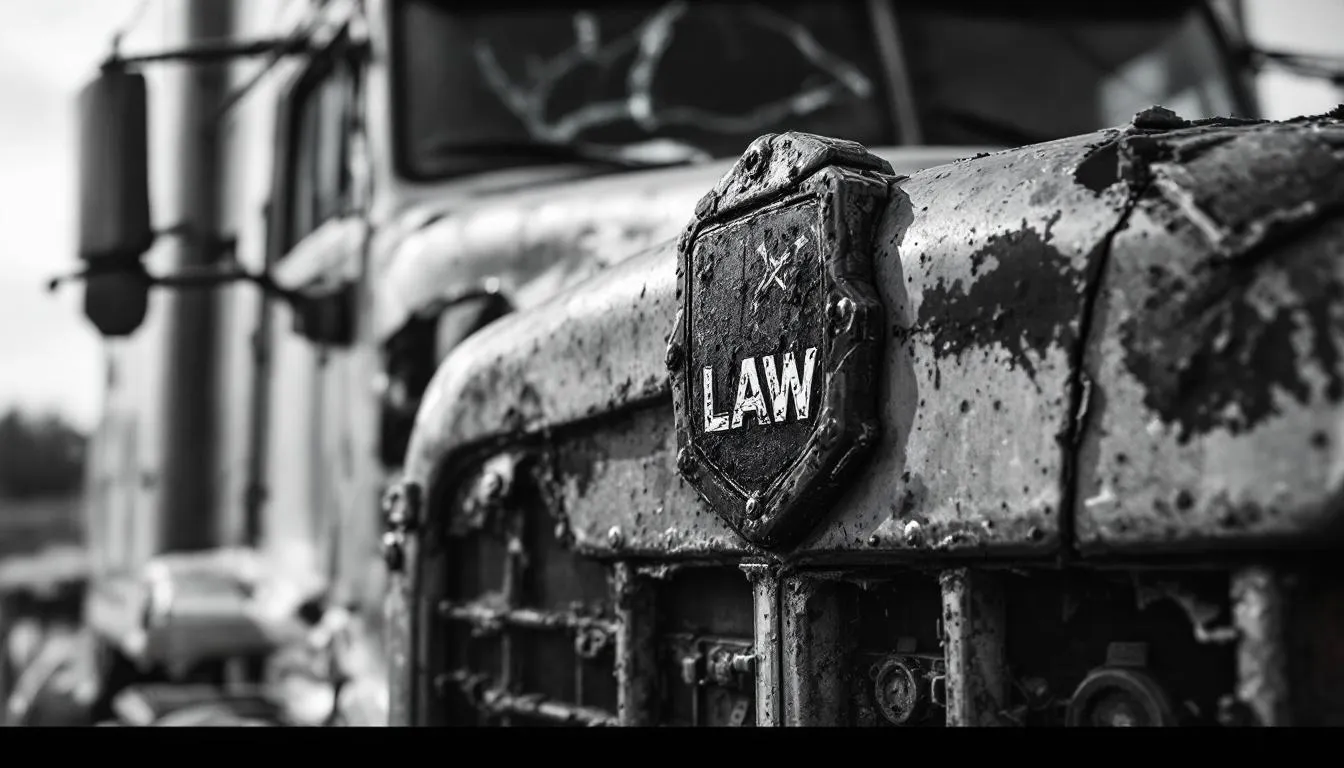 A close-up of a semi-truck showing signs of wear and tear, representing poor vehicle maintenance.