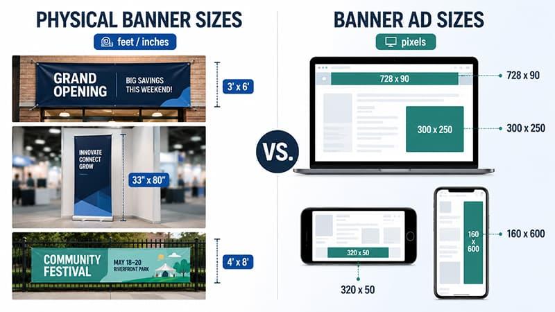 Physical banner sizes vs banner ad sizes