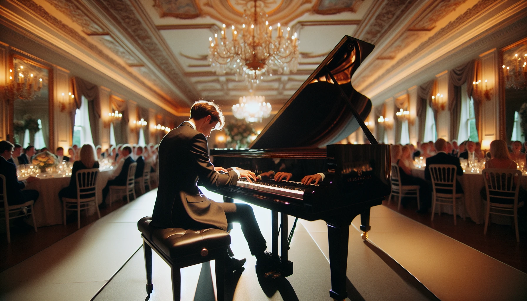 A skilled pianist providing enchanting music at a wedding reception in Manchester.
