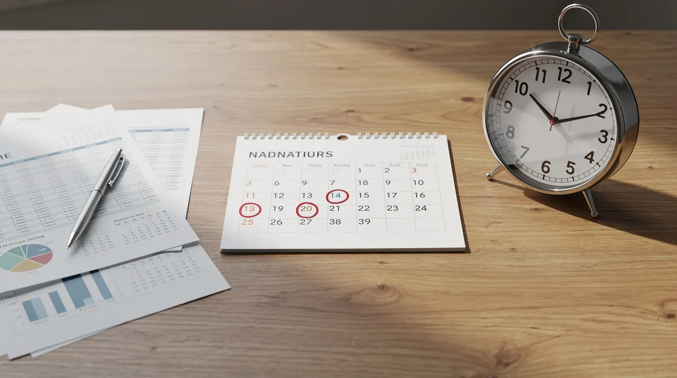 The image features a calendar displaying the month of March 2024, alongside various financial documents and a clock, all arranged on a wooden desk. This scene suggests a focus on planning and support for 中小企業, possibly in relation to government 資助 計劃 and updates for upcoming deadlines.
