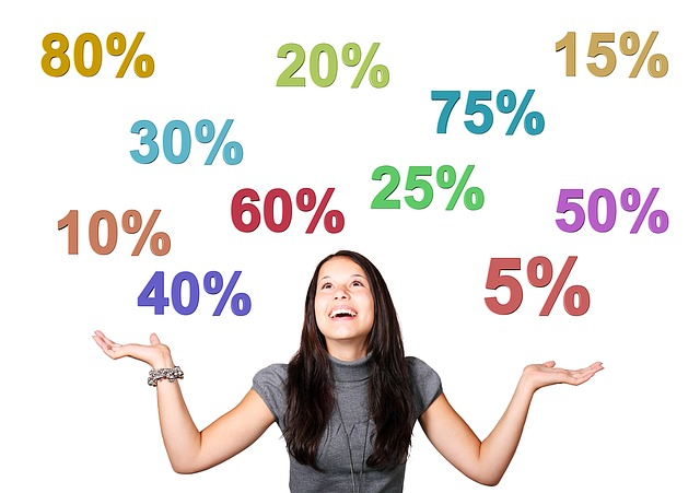 Woman calcualting sales percentage rate.