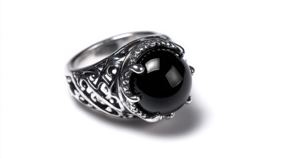 Men's Onyx ring. Sterling Silver. Saras Beads UK