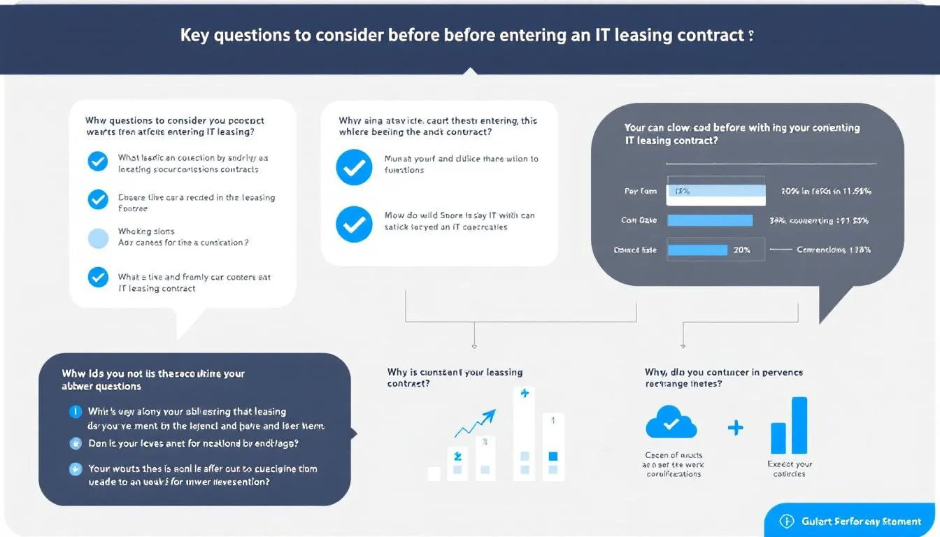 Graphique des questions clés avant de s'engager dans un contrat de leasing IT.