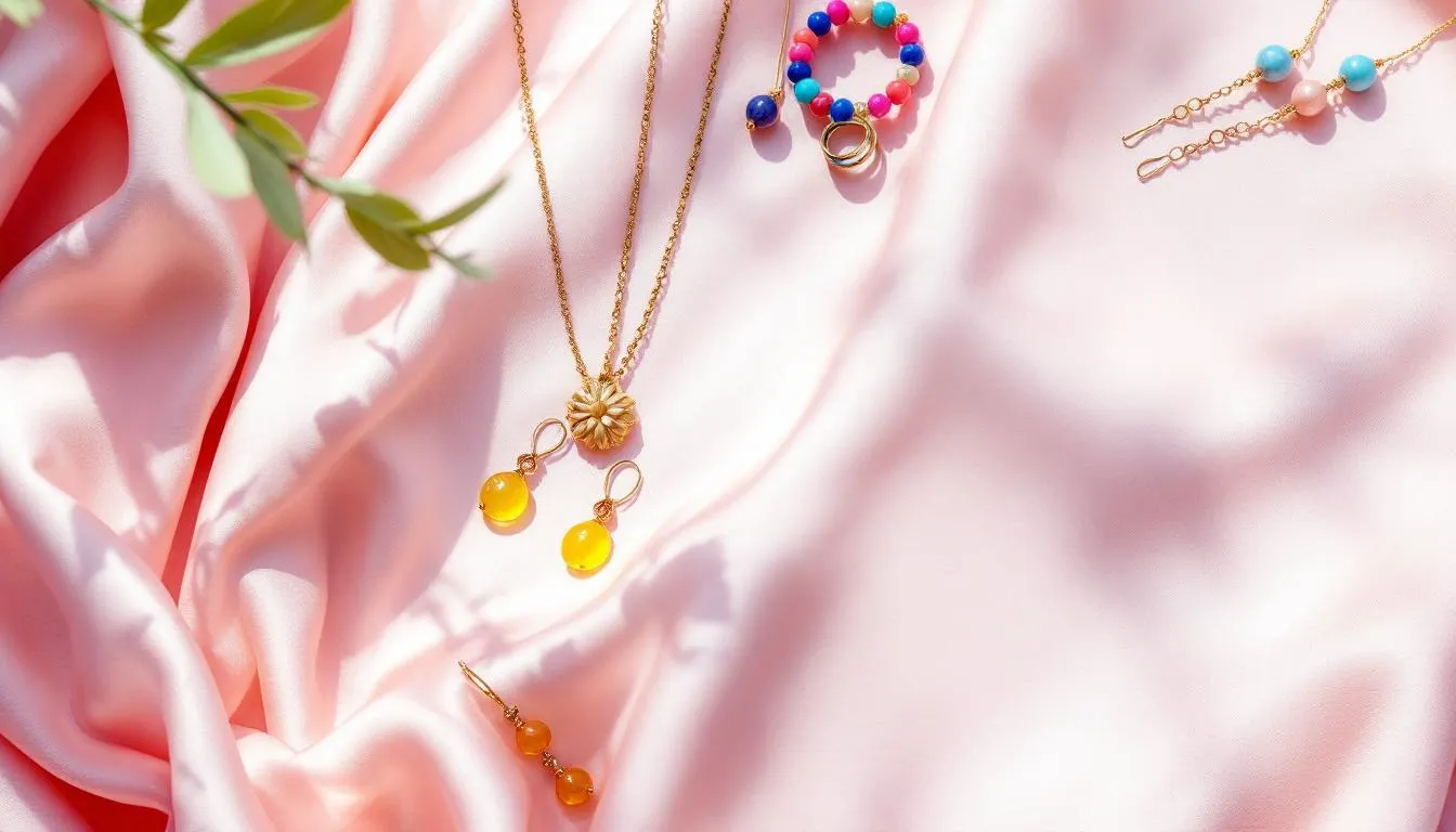Handmade jewelry displayed on a soft fabric background, highlighting the personal touch of diy gifts.