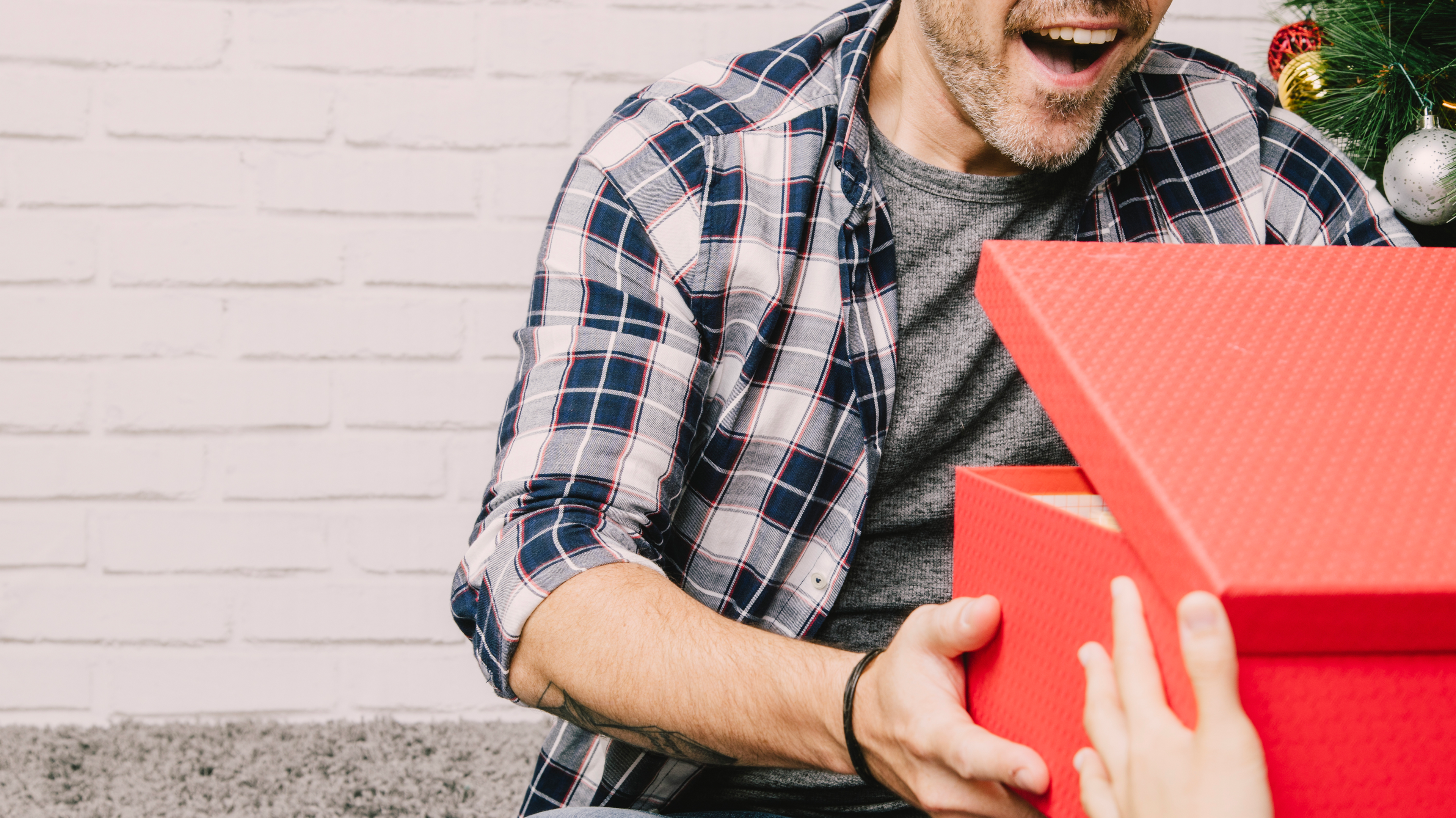 happy dad receiving gift
