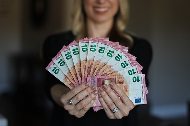 woman, happy, money