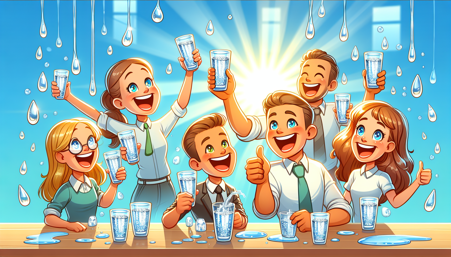 A cartoon depicting user experiences with Puretec water filters, highlighting great tasting water.