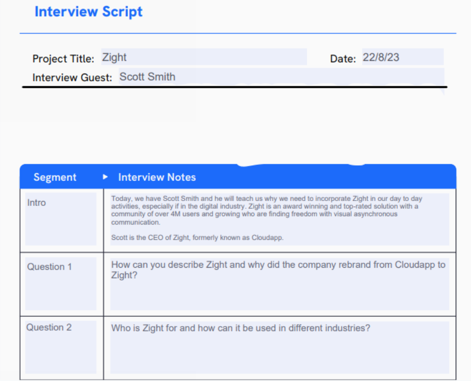 Interview script video brief