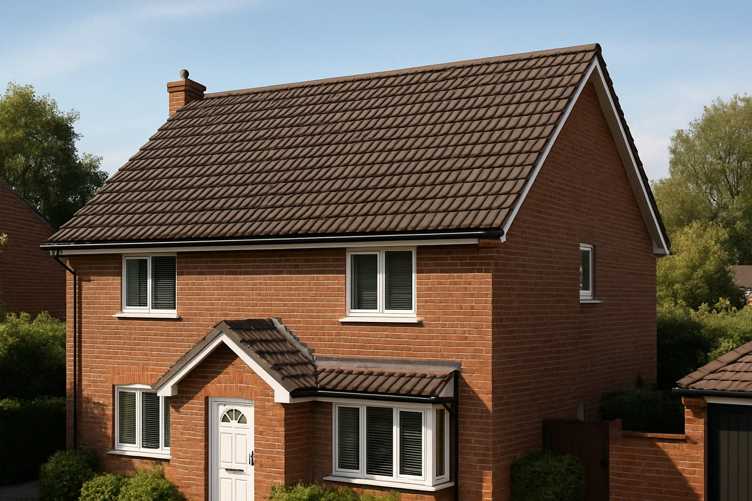 A pristine pitched roof on a well-maintained UK home, showing the benefits of long-term roof care.