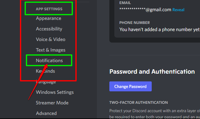 Picture showing the sidebar of the Discord's user setting menu