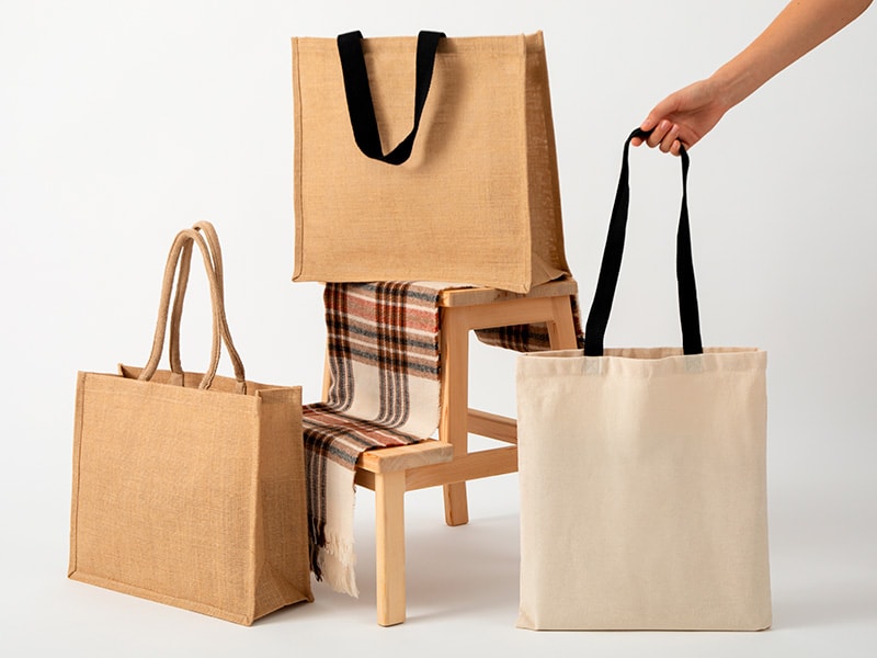 COVER: Canvas Jute and Cotton Tote Bags on Chair