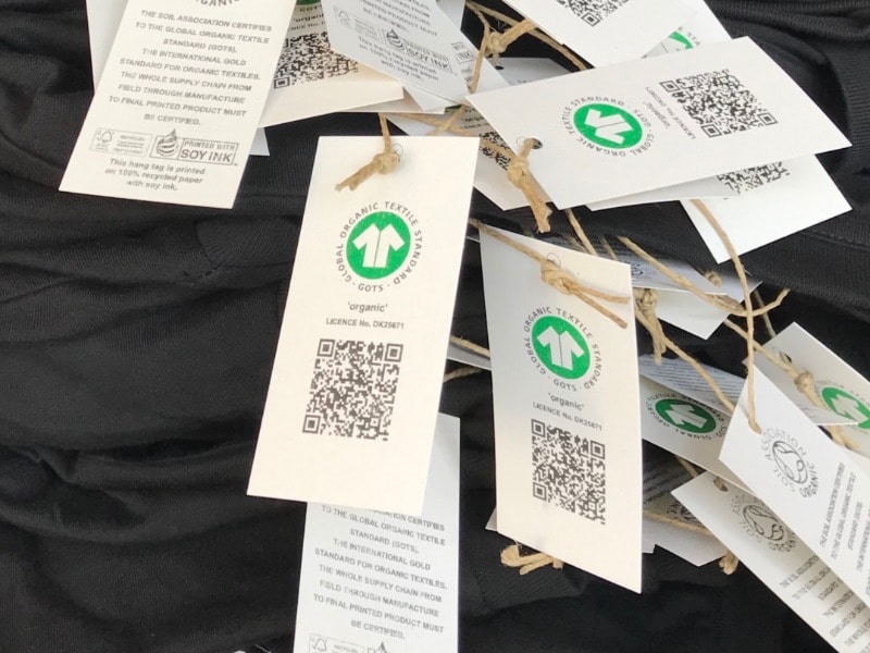 GOTS product tags with license number 