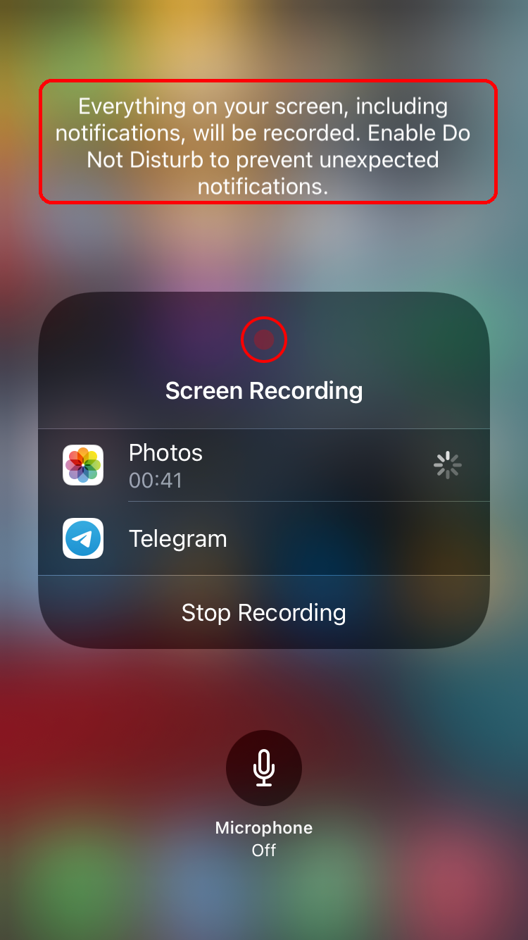Notification to turn on Do not Disturb when you activate screen recording in your control center