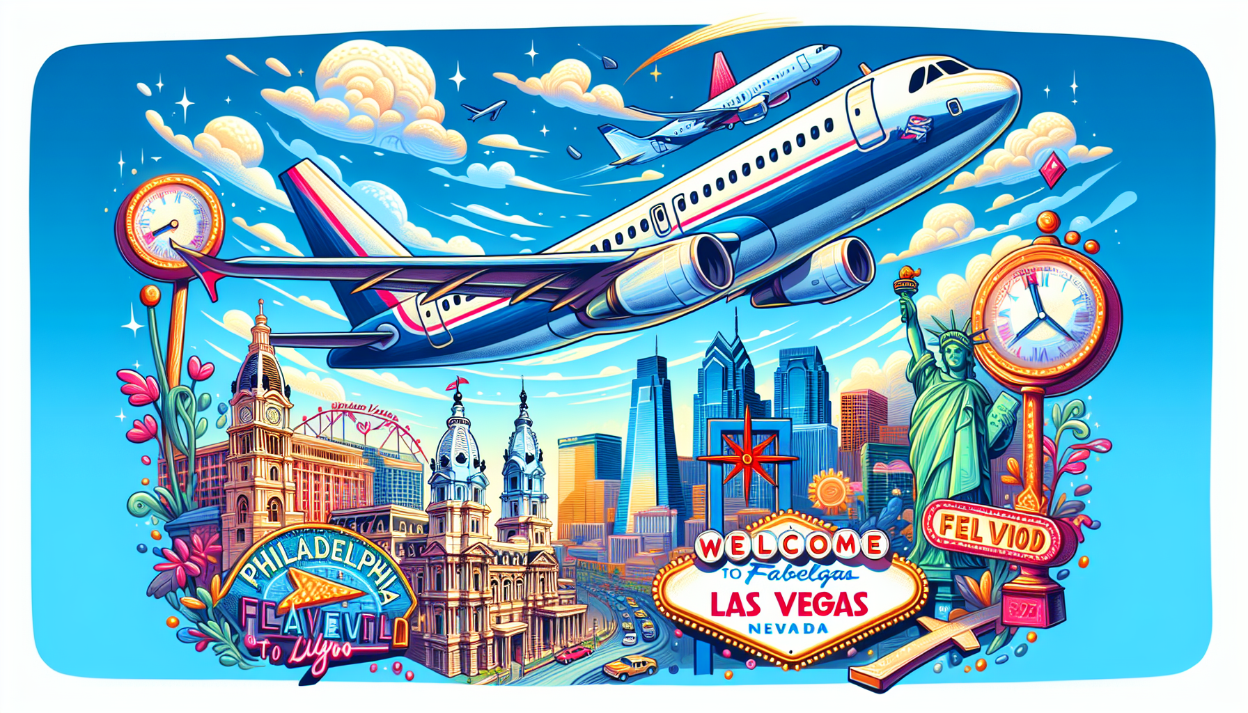 An illustration depicting the flight time from Philadelphia to Las Vegas.