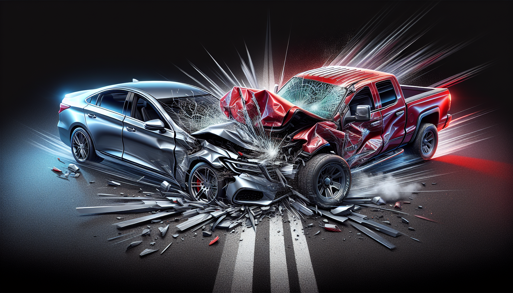 Illustration of a head-on crash. Common types of car accidents.