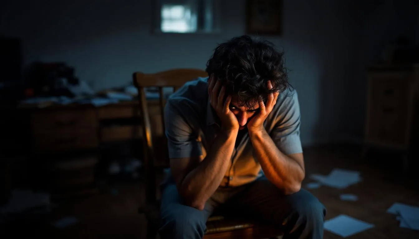 The image depicts a tired and confused person with their head in their hands, possibly reflecting the cognitive impairment associated with low magnesium levels. This expression may highlight the importance of magnesium for brain health and cognitive function, emphasizing the need for magnesium-rich foods or supplements to support overall well-being.