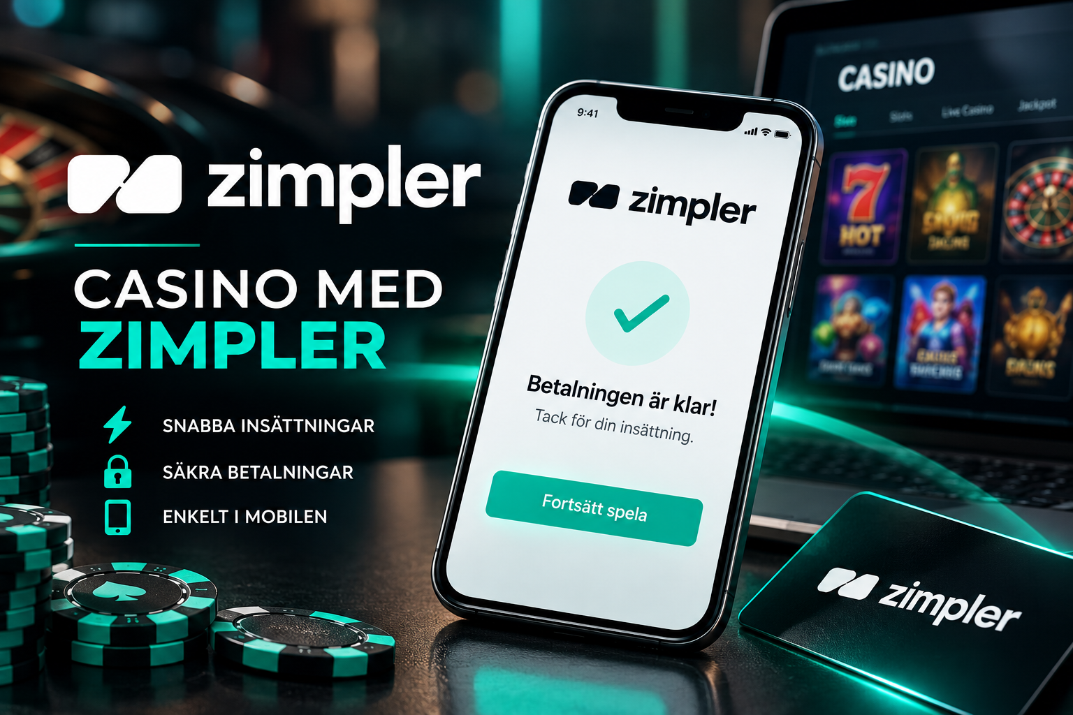 Zimpler som betalningsmetod för insättningar på online casino.