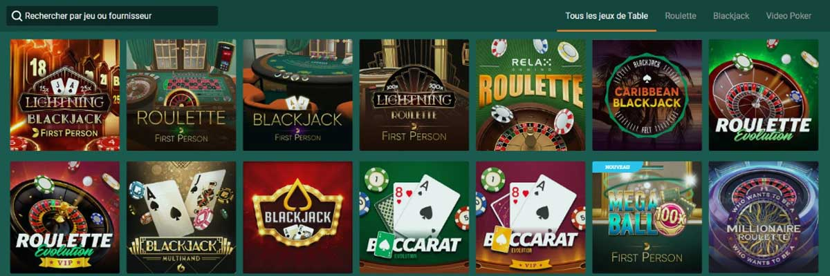 Jeux de table sur Cresus casino en ligne