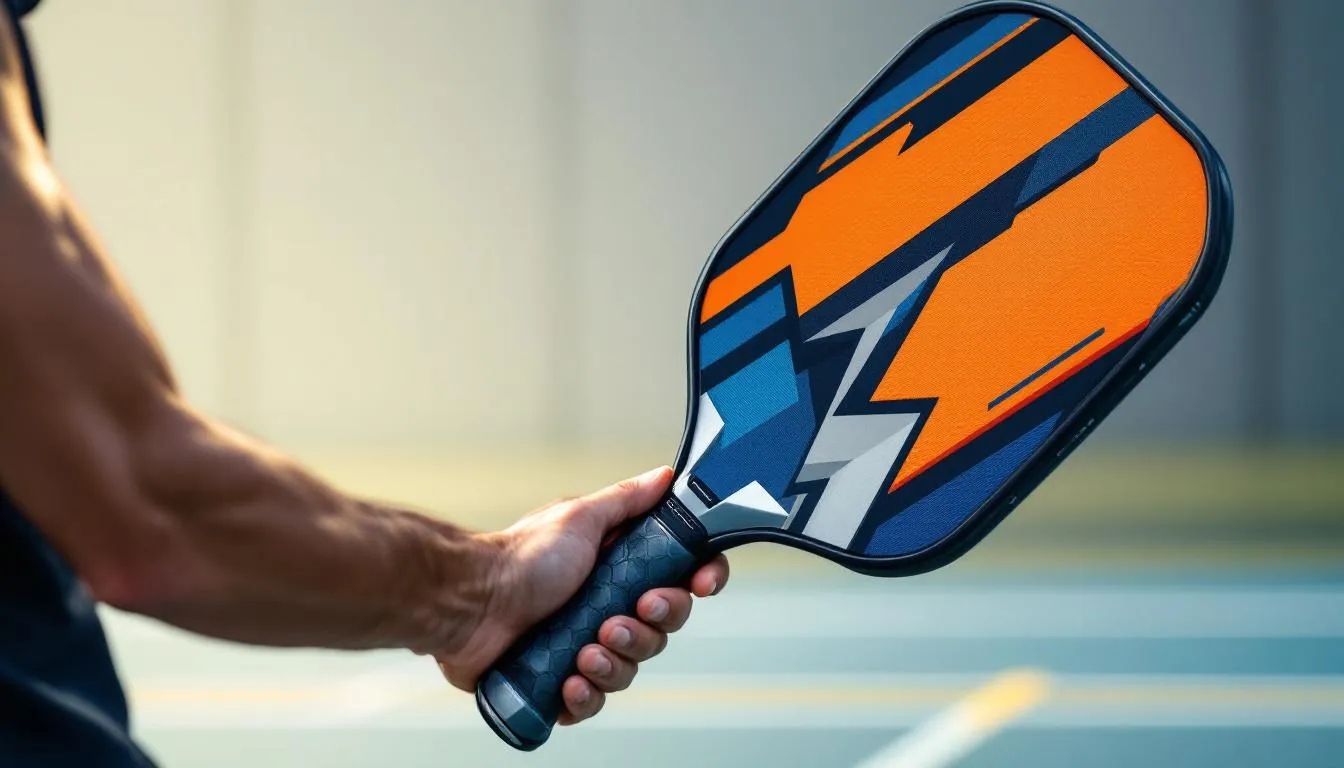 A player demonstrating on-court performance with a pickleball paddle featuring hexa core grip.