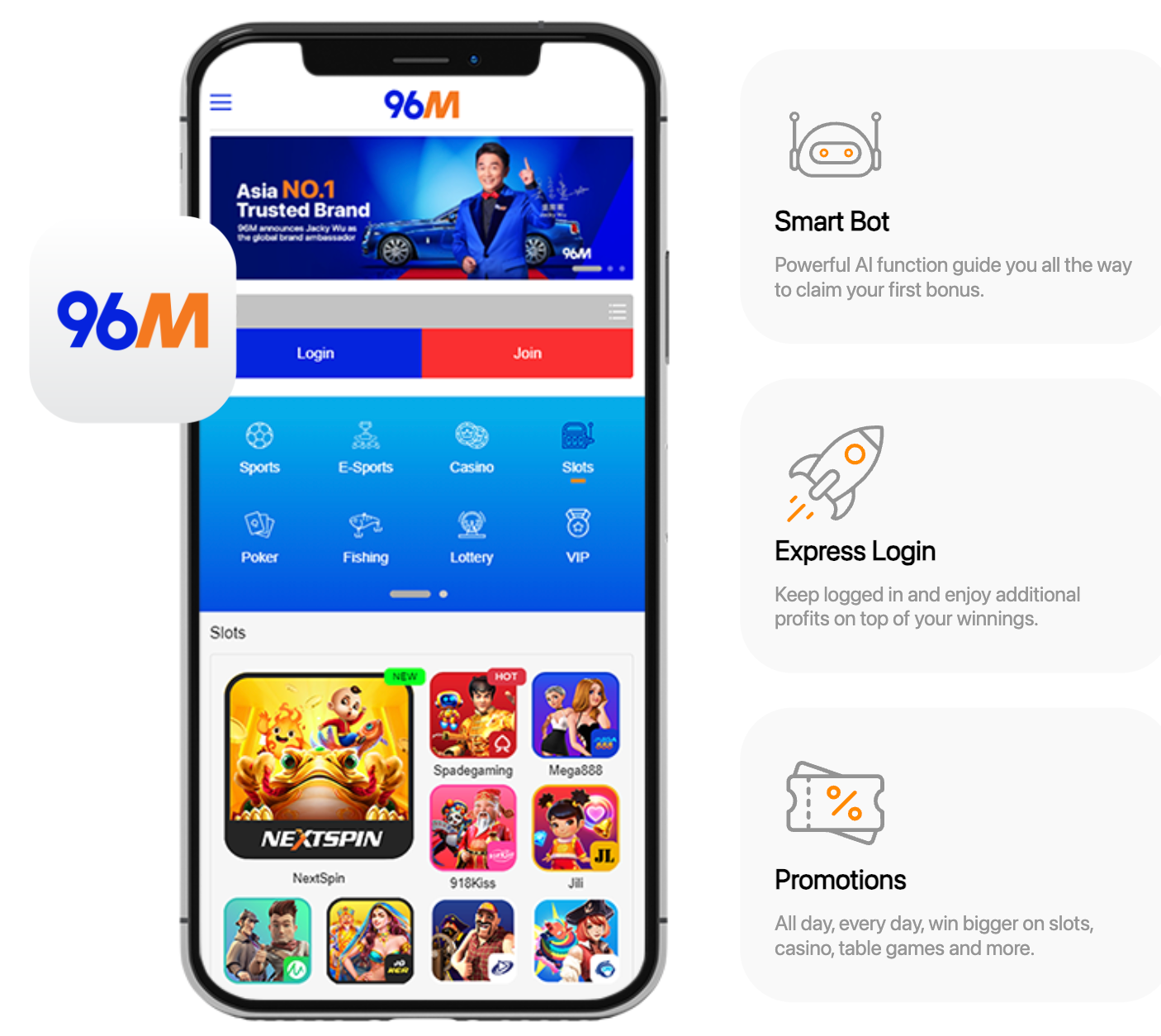 Лучшее приложение для казино 96M, Малайзия, мобильное приложение