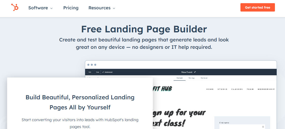 HubSpot landing page builder webpage